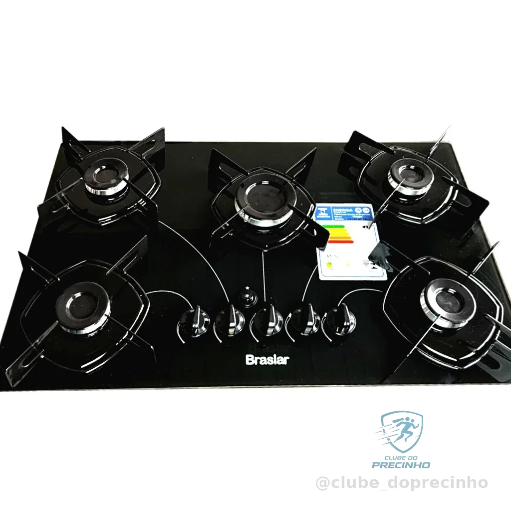 Fogão cooktop 5 bocas a gas bivolt acendimento automático Braslar