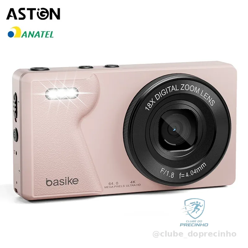 Astgn X Basike Câmera Digital 64MP,4K,Display ColoridoCamera Frontal e Traseira,Compacta e Portátil