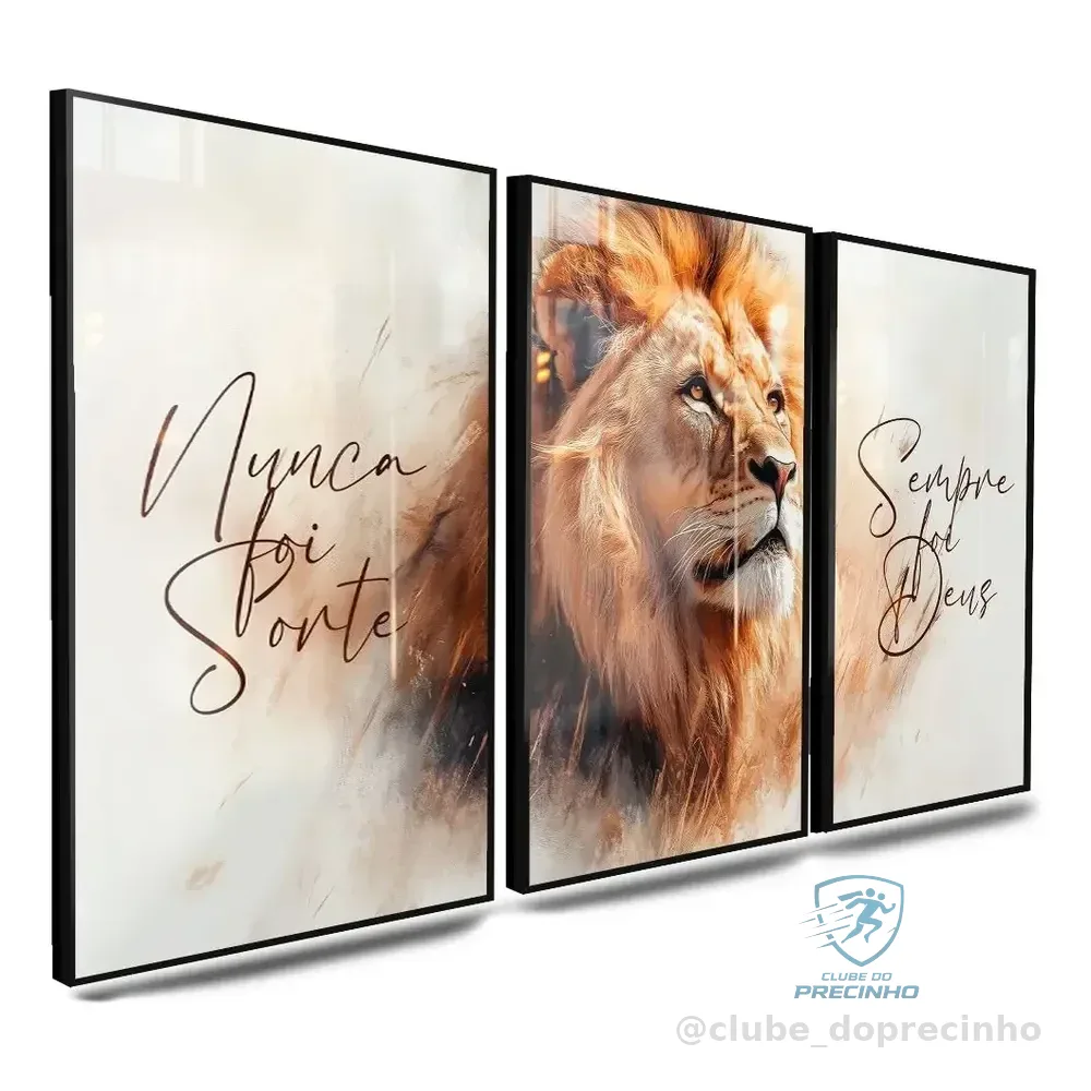 Quadros Decorativos Leao Nunca Foi Sorte Sempre Foi Deus 4k Laranja-escuro Branco
