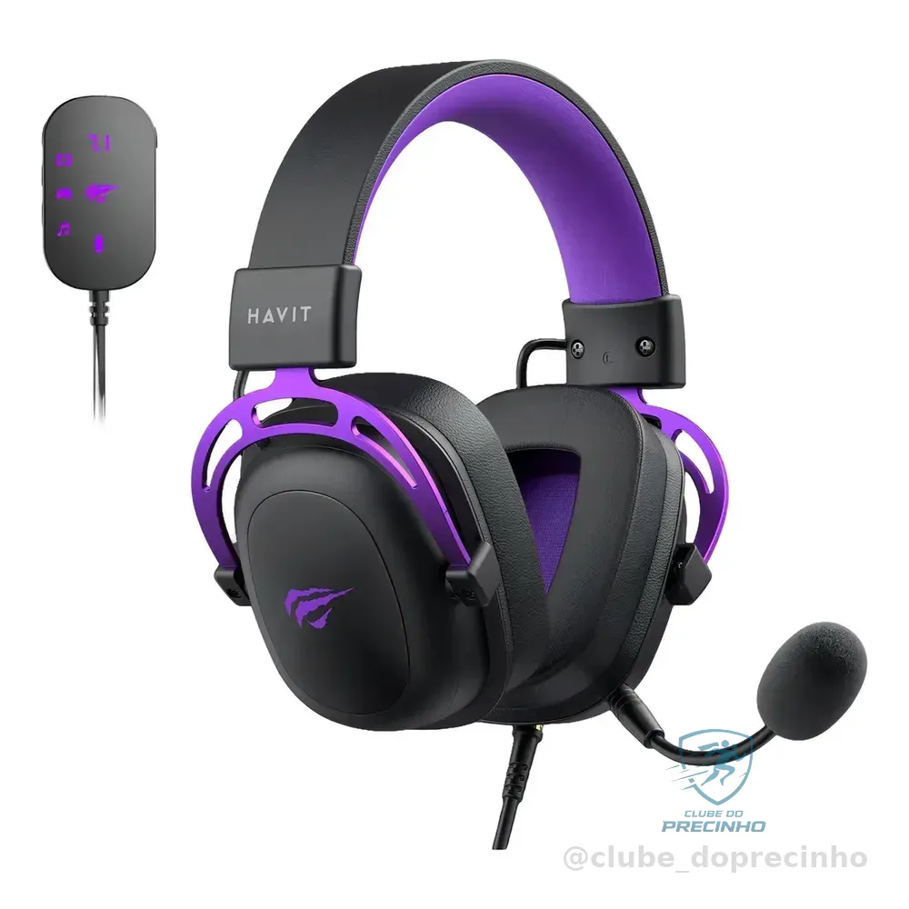 Headset Gamer Havit H2002c+u Usb P2 Drivers 53mm Cor Preto E Cor Preto E Roxo