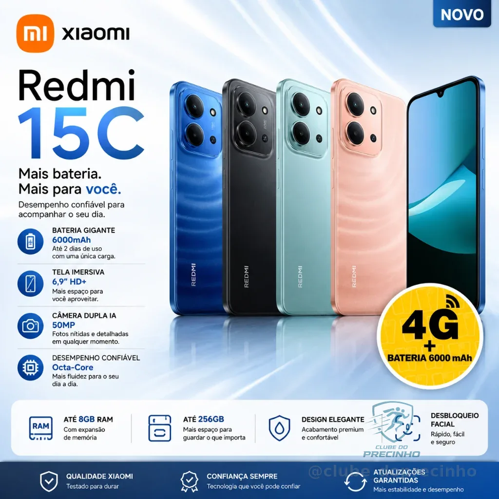 (Novo) Câmera Xiaomi Redmi 15C azul 8GB+256GB RAM / 4GB+128GB RAM 6,9″ 50 MP