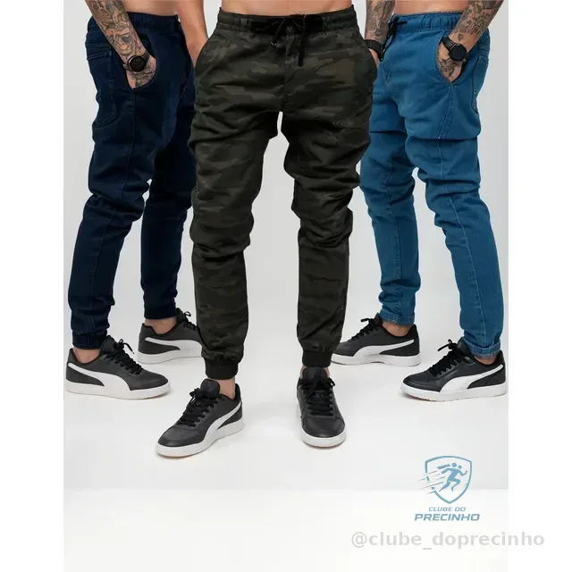 Kit 3 Calças Jogger Masculina Jeans Com Punho Elastico