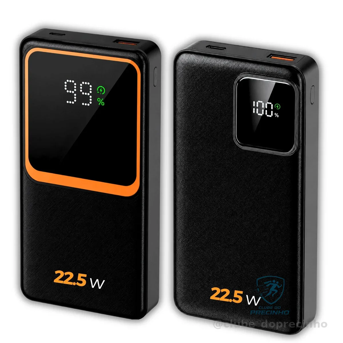 Carregador Portátil (Power Bank) 20000Mah Turbo 22.5w Carregamento Ultra Rápido PD Visor Led com 2 Saídas Compatível com Android e IOS (Preto)