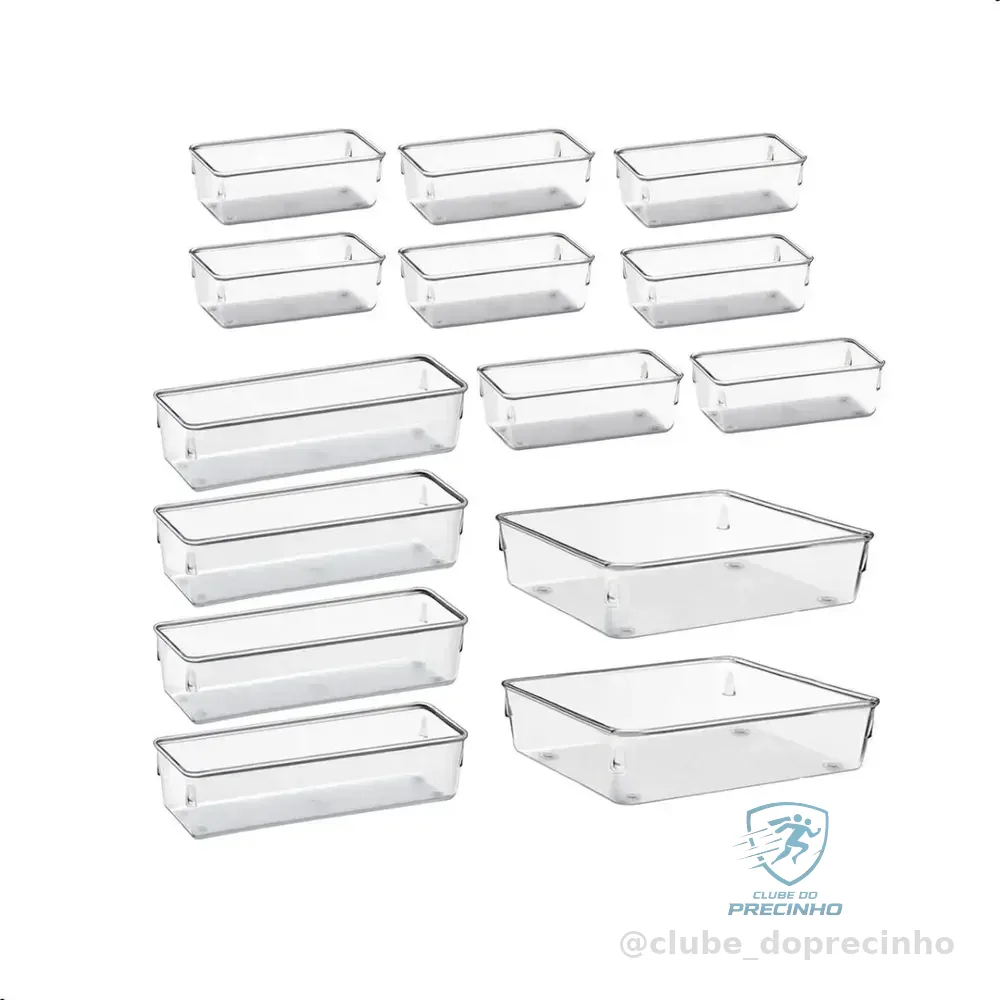 Kit Organizadores Com 14 Multiuso Gavetas Empilhavel Transparente