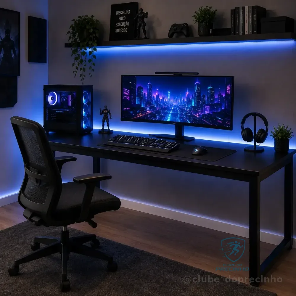 Mesa Gamer Industrial 150cm Para Setup E Escritório Pés Aço Preto