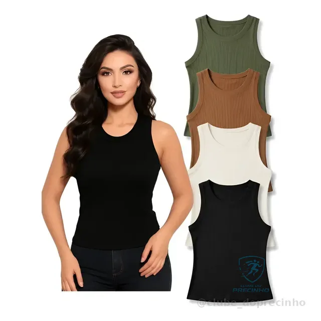 Kit 4 Blusinhas Regata Canelada Feminina Moda E Conforto