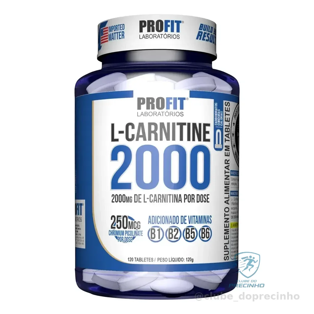 L-carnitina Carnitina 120 Comprimidos 2000 Mg Vitaminas B1 B2 B5 B6 Sem Sabor - Profit Labs