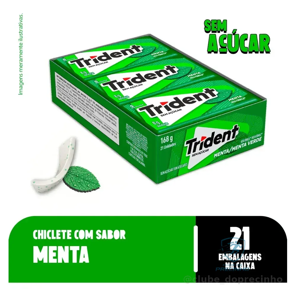 Chiclete Trident Menta Sem Açúcar - Caixa Com 21 Unid. De 8g