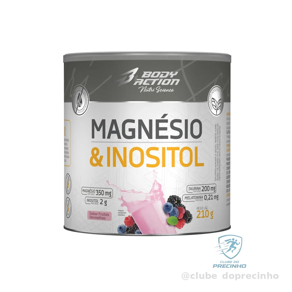 Magnésio e Inositol 210g Sabor Frutas Vermelhas Bodyaction