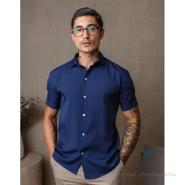 Camisa Social Masculina Gola Italiana Confortável