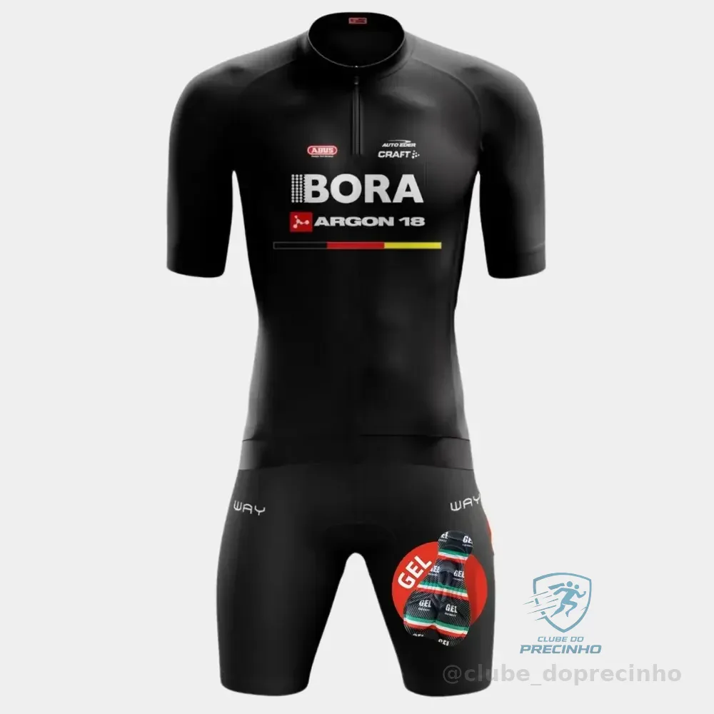 Conjunto De Ciclismo Masculino Camisa + Bermuda Gel Pro Bora Preta M
