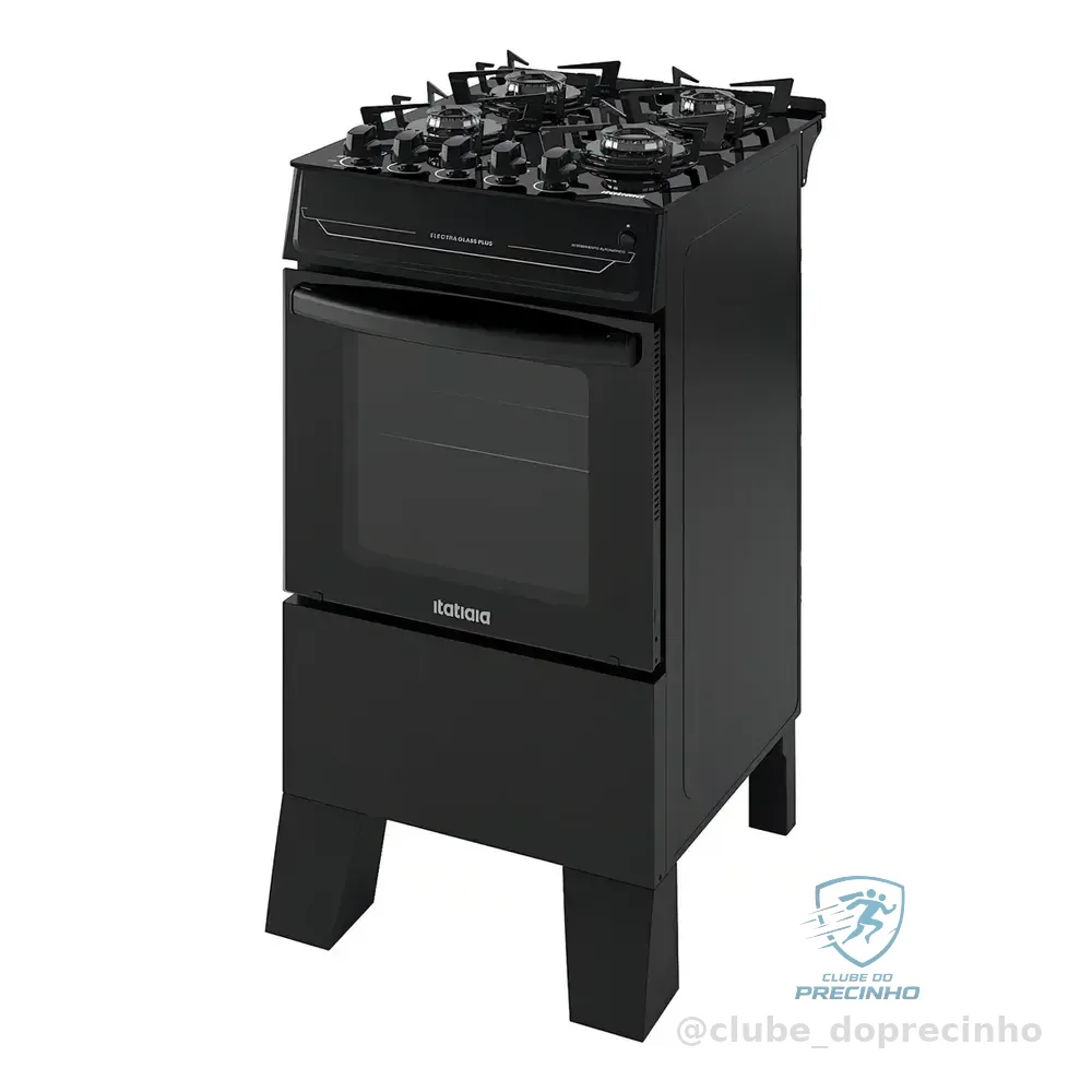 Fogão 4 Bocas Itatiaia Vidro Temperado Electra Glass Plus Preto 127/220v