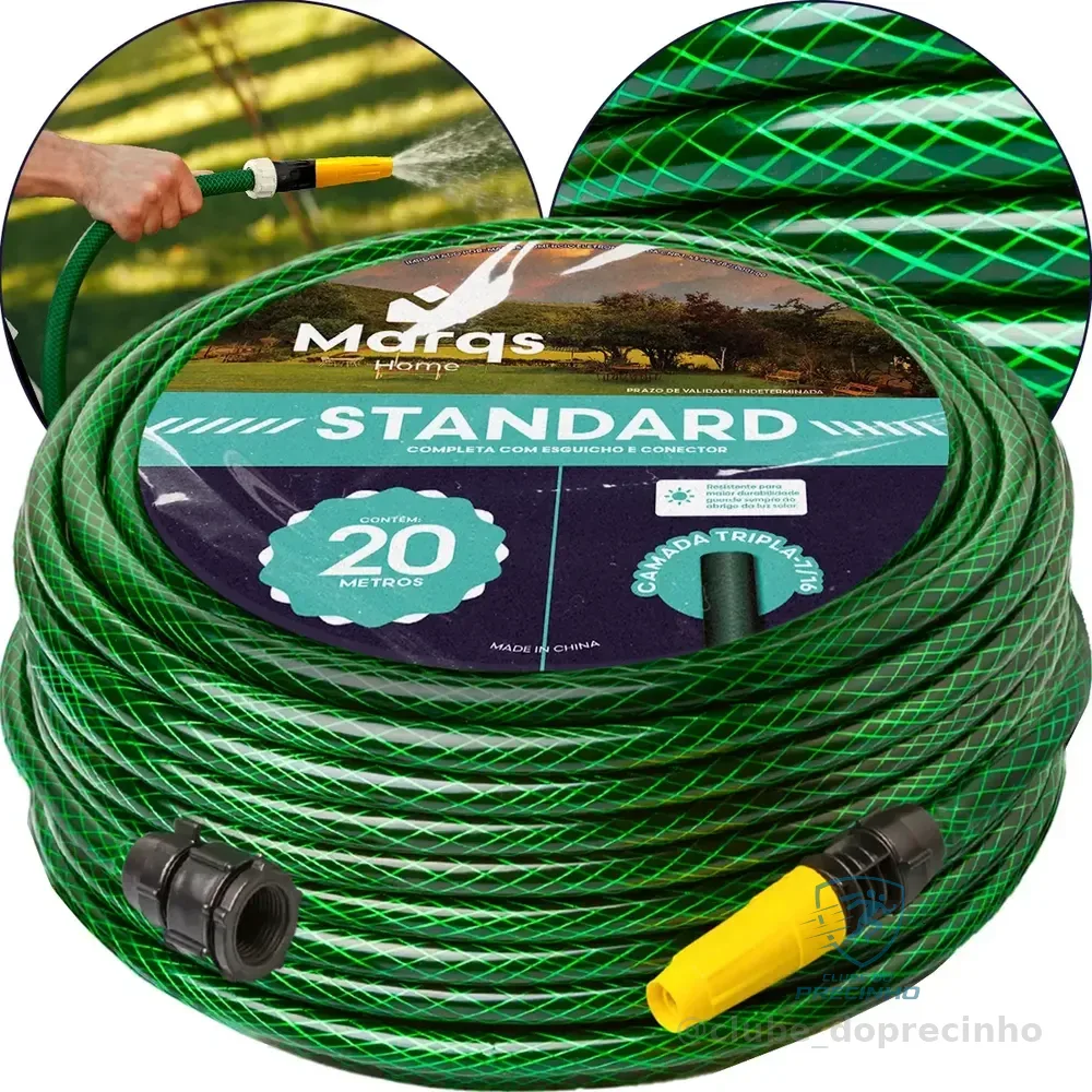 Mangueira Jardim 20m Metros Com Esguicho Trançada Reforçada Flexível 7/16 Anti Dobra Irrigação Quintal Poço Lavagem Durável Marqs Home Verde