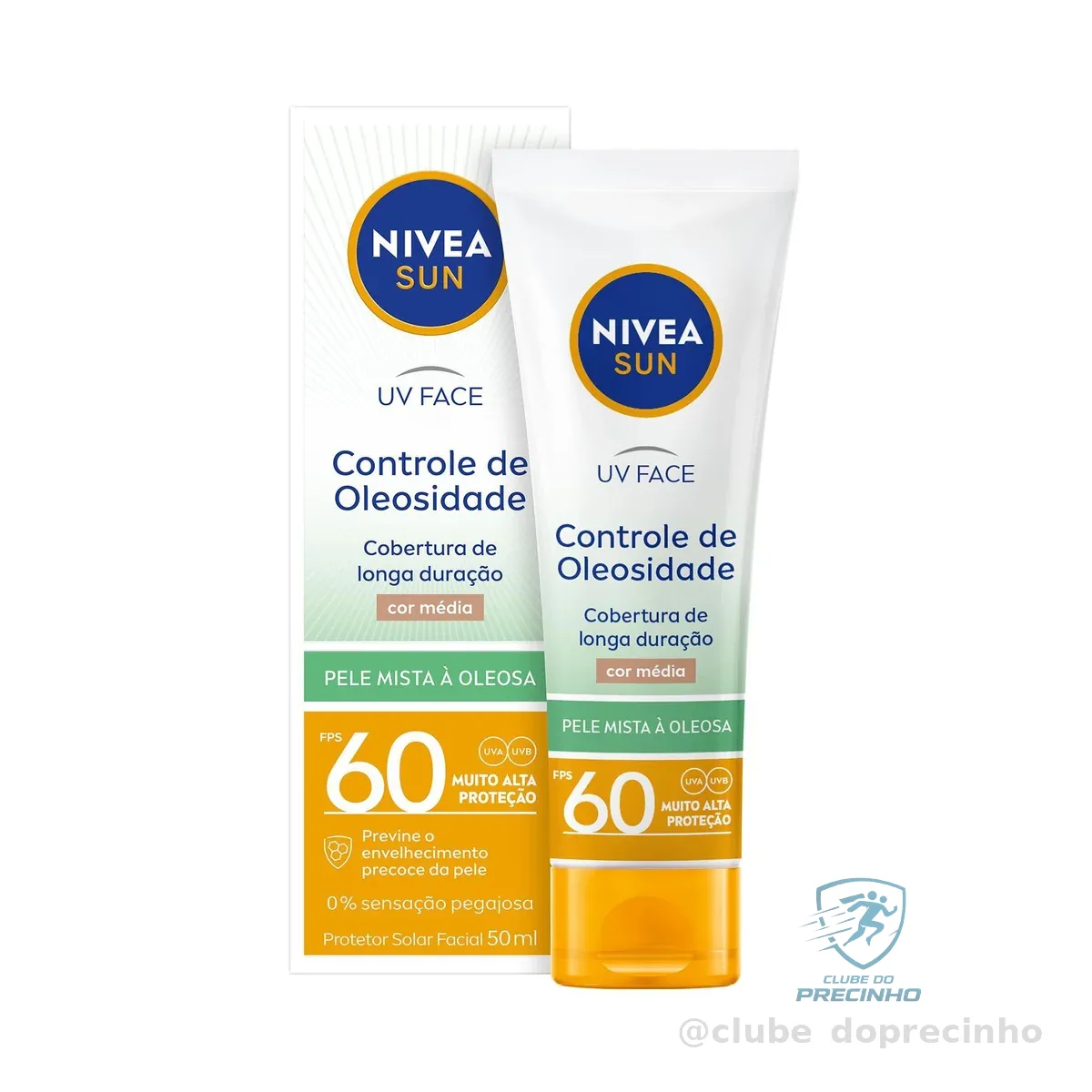 NIVEA SUN Protetor Solar Facial UV Face Controle de Oleosidade Cor Média FPS 60 50ml, Muito Alta Proteção UVA/UVB, Cobertura de Longa Duração, Efeito Matte, Cuidado Diário