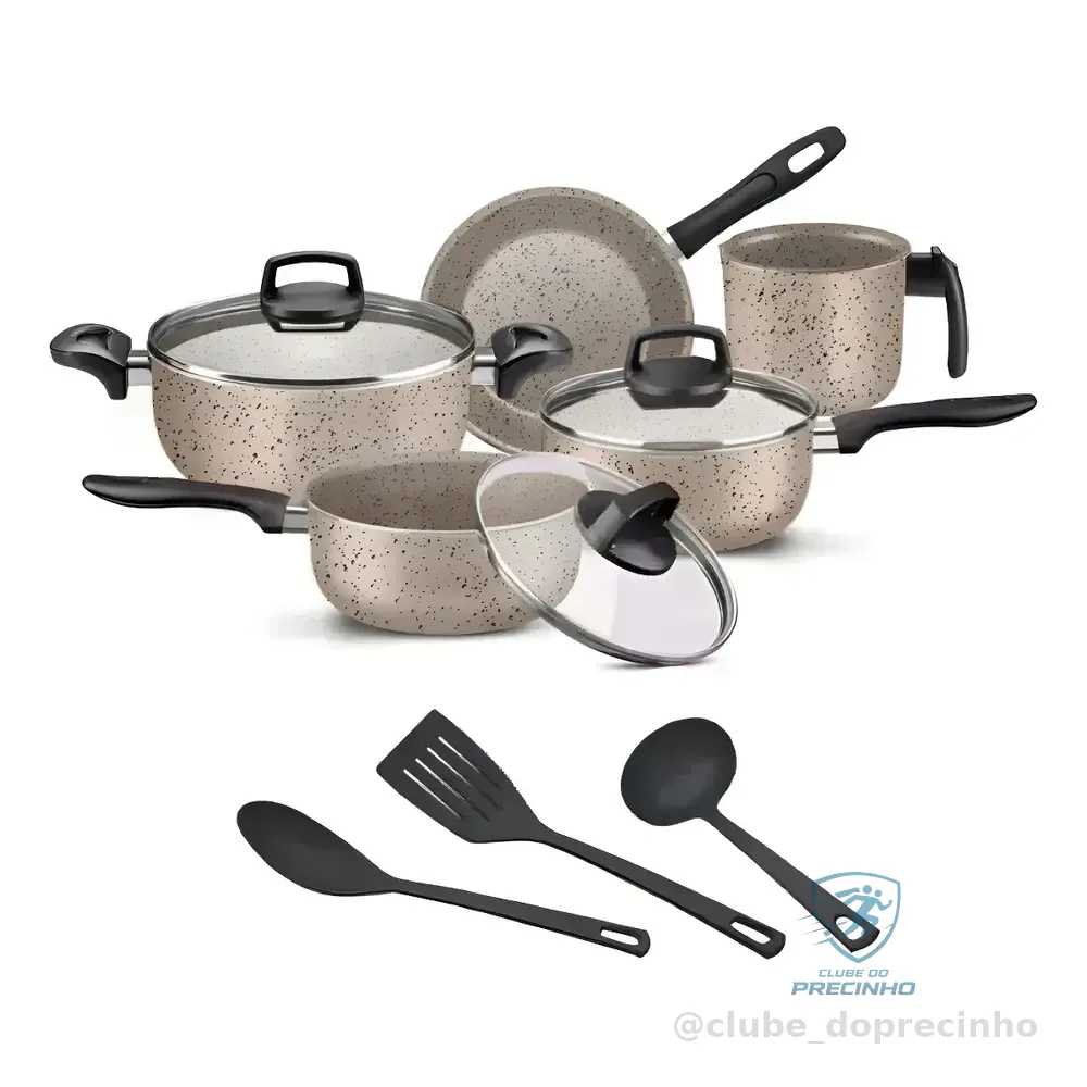 Jogo De Panelas 8 Peças Teflon Antiaderente C Tampa De Vidro Cor Ceramic Cerâmica