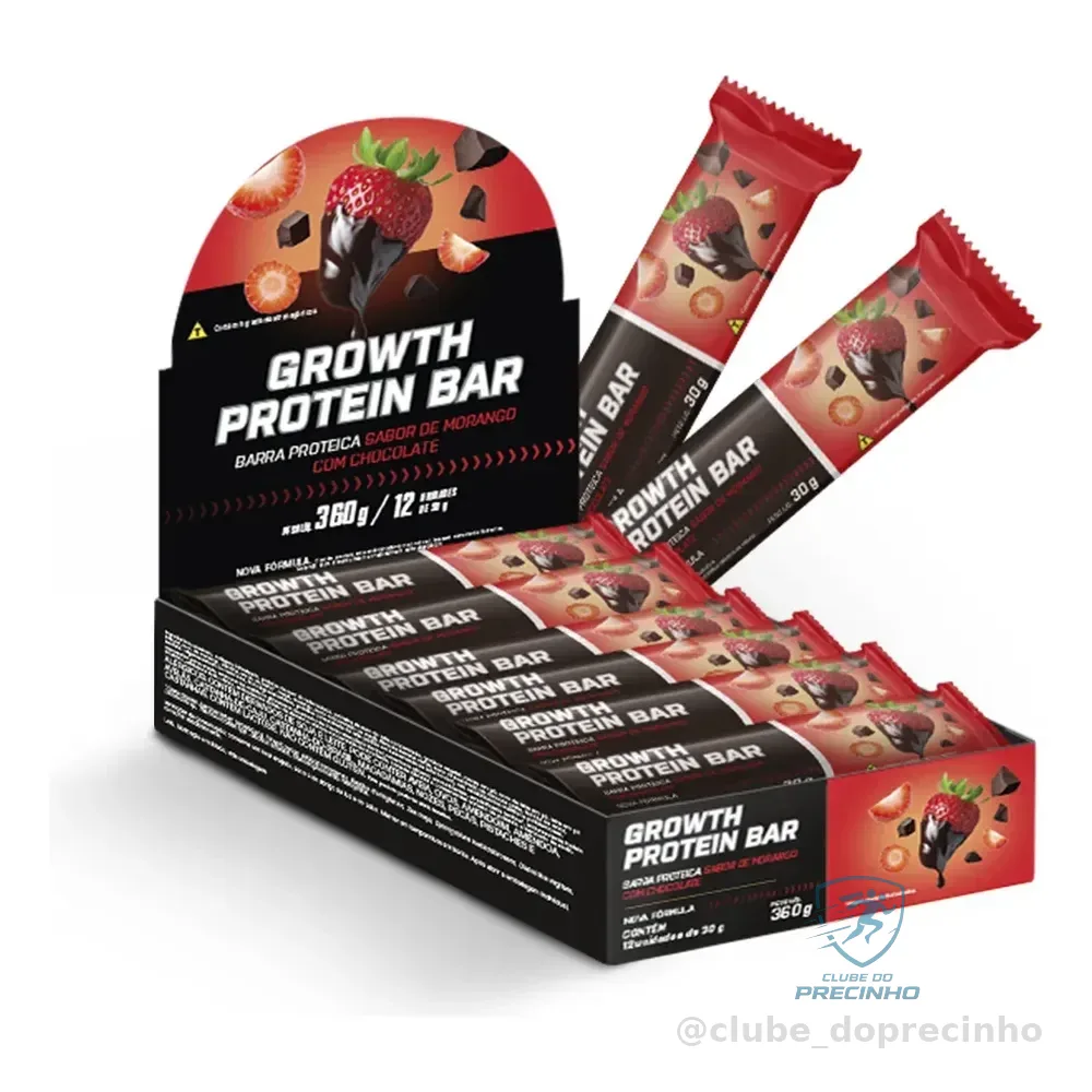 Barra De Proteína (cx. 12 Unid.) Growth Supplements - Sabor Morango Com Chocolate Chocolate/morango