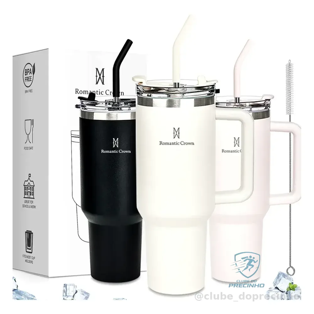 Copo Térmico Gigante 1,2l Inox Com Tampa E Inox Canudo Cor Branco Cor Pura / Material Fosco