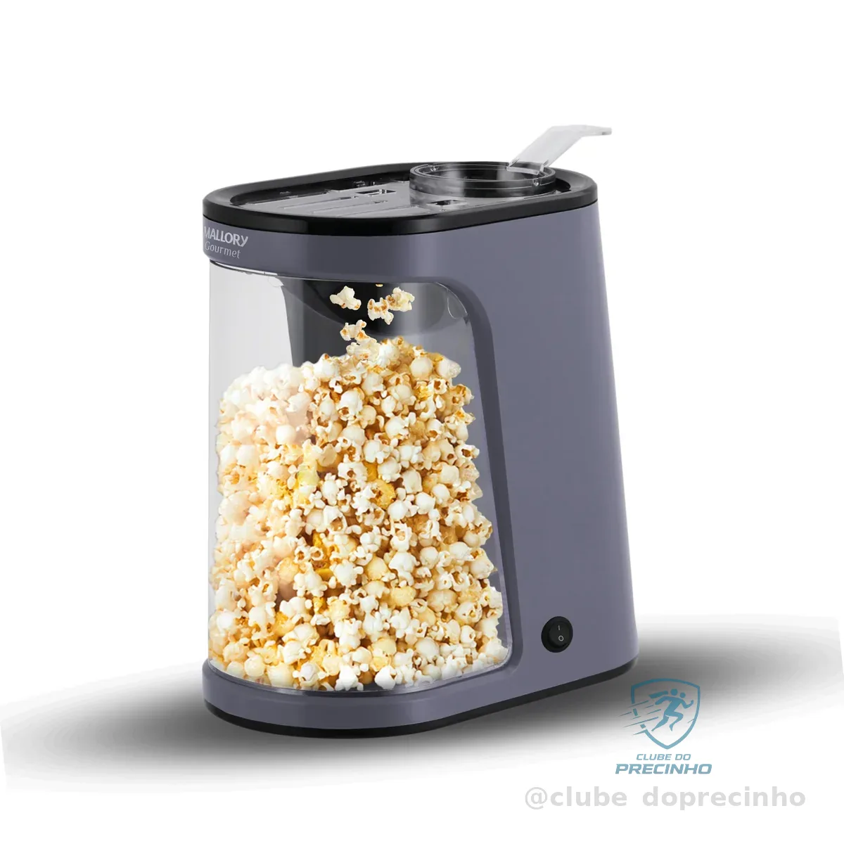 Pipoqueira Elétrica Mallory Gourmet – 1200W, Pipoca Sem Óleo, Reservatório Transparente, Botão Liga/Desliga e Pés Antiderrapantes – 127V