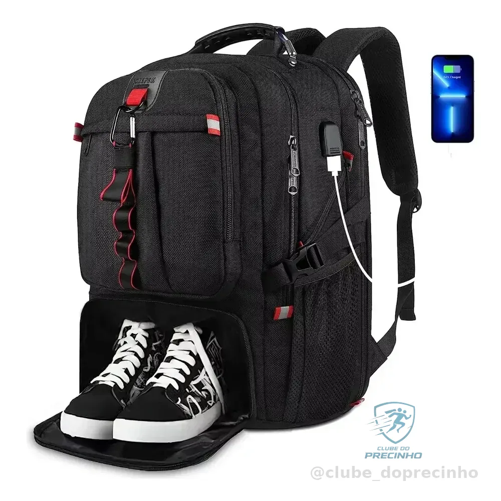 Mochila De Viagem 50l Esportiva Academia Impermeável Para Homem, Mochila Para Notebook De 17 Polegadas, Com Compartimentos Para Sapatos, Com Porta Usb De Carregamento, Yorepek 9822 Cor Preto