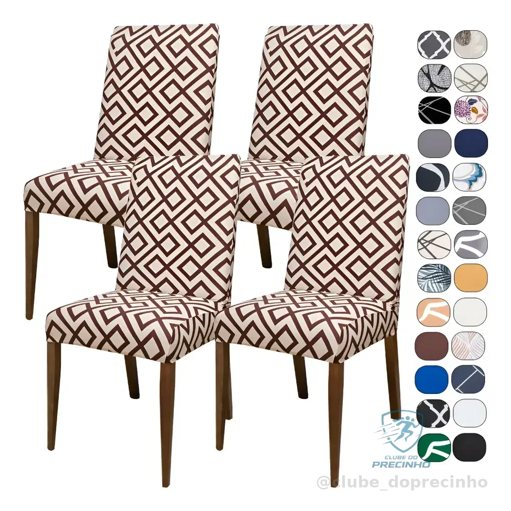 Kit 4 Capa Cadeira Jantar Tecido Mais Resistente Cor Rattan Geométrico