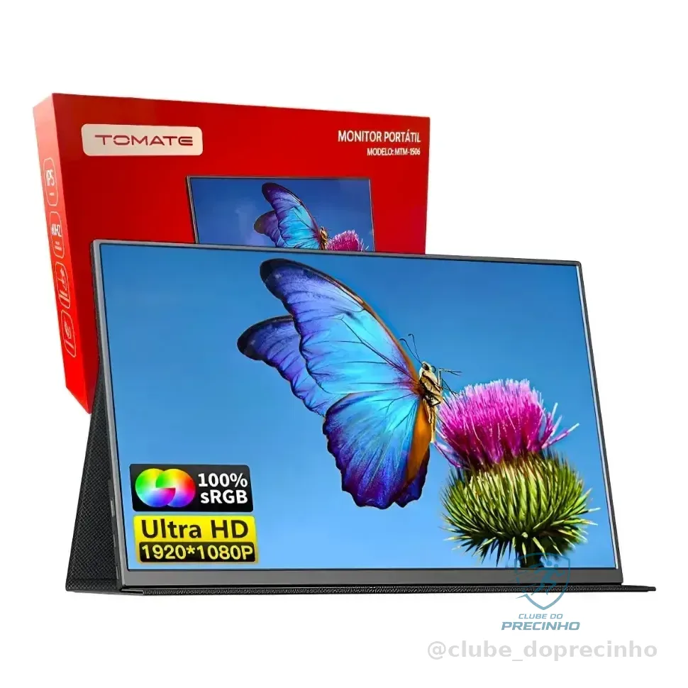 Monitor Portátil 15,6  Tomate Mtm-1506 Full Hd Ips Ultra Slim Usb-c/hdmi. Preto 127/220v