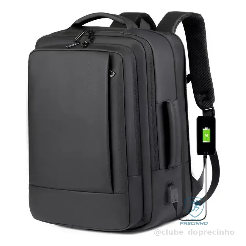 Mochila Dos Homens Com Faixa Impermeável Para Expansão Preto Liso