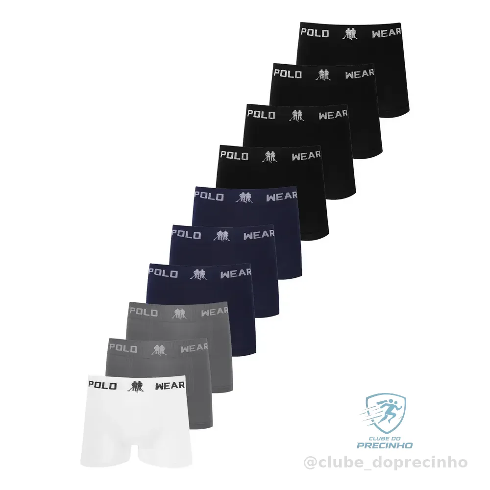 Kit 10 Cuecas Boxer Lisa Polo Wear Sortido Sortido Liso M