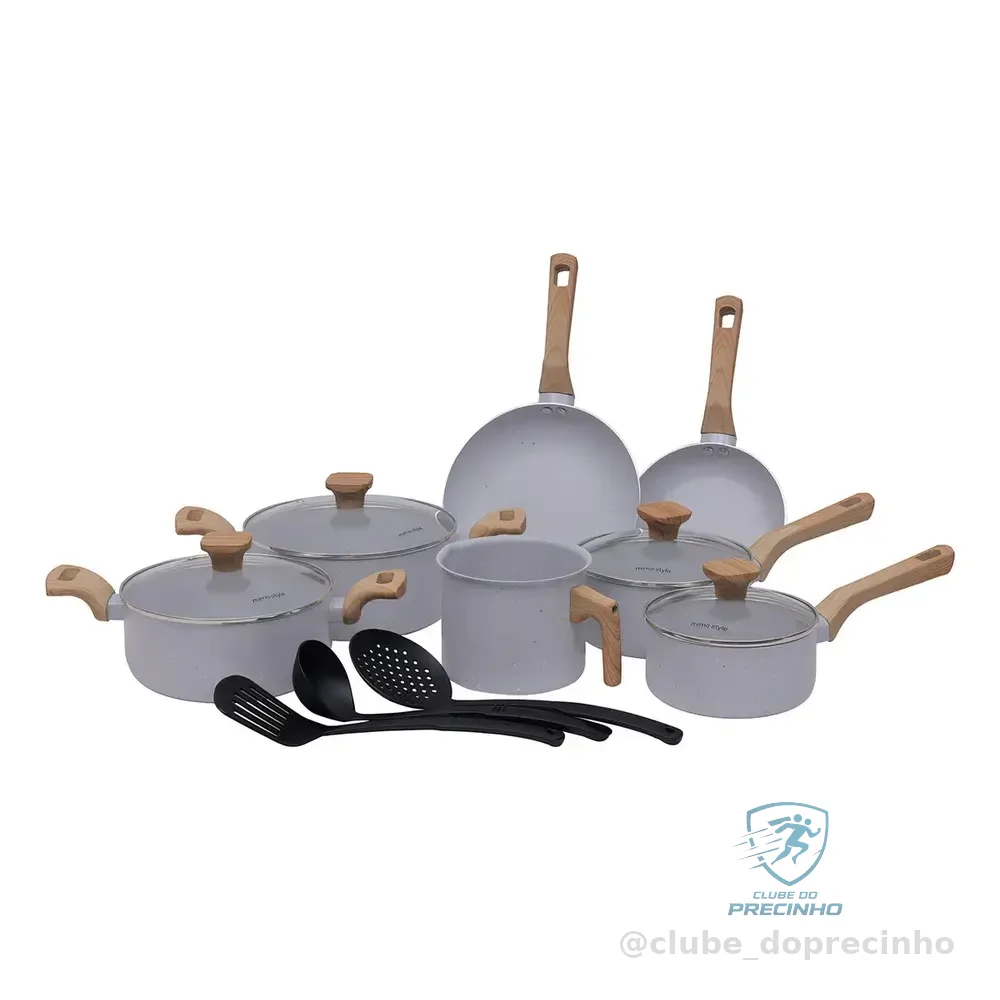 Conjunto Jogo De Panelas Ceramica Antiaderente Fogão Indução Mimo Style Grafito Cinza Claro