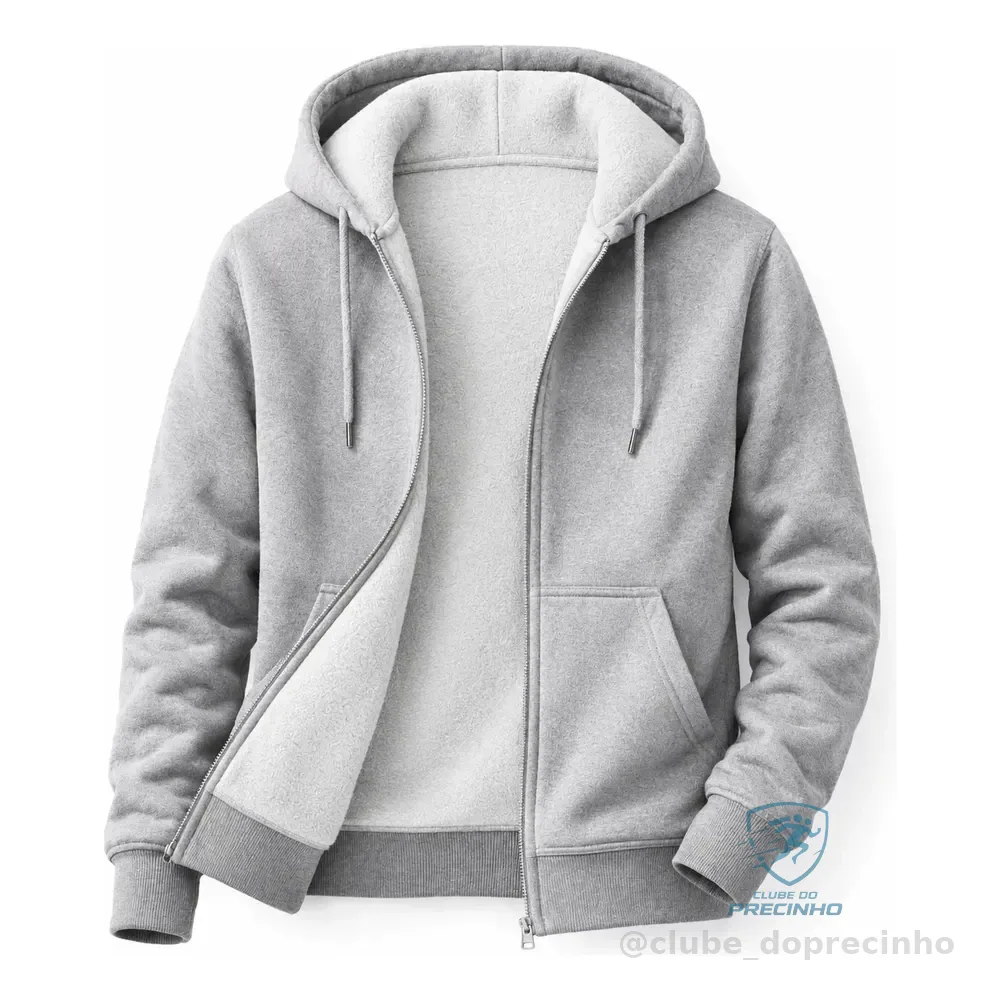 Moletom Aberto Feminino Fechamento Zíper Casual Inverno Frio M Cinza