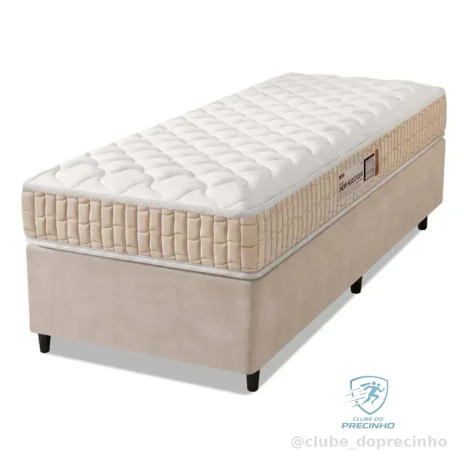 Cama Box Colchão Solteiro Espuma D33 New Millenium 88x188x57cm Branco / Bege Hellen - Suporta Até 120kg Por Pessoa Bege/bco