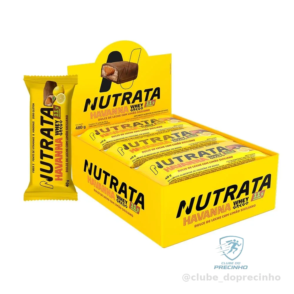 Whey Grego Bar Havanna & Limão Siciliano - Nutrata Display C/ 12 Barras de 40g