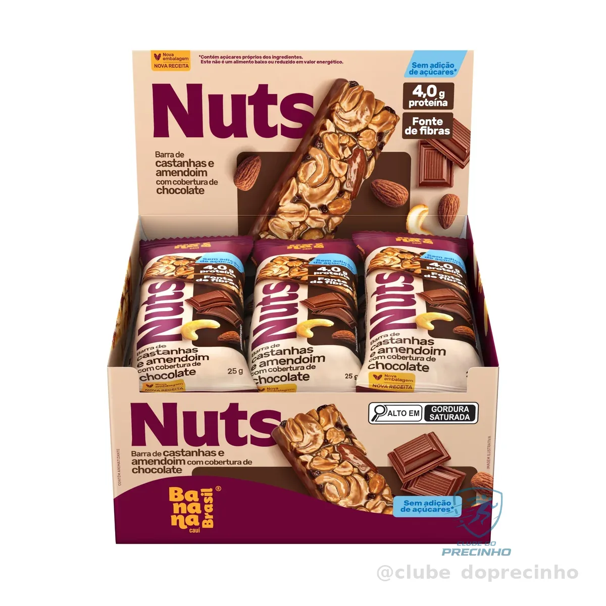 Banana Brasil - Barra De Castanhas Nuts Com Cobertura De Chocolate - (12 unidades de 25g)