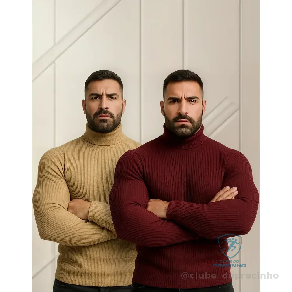 Kit 2 Blusa Cacharrel Masculino Gola Alta Canelado Camisas Bege + Bordô G