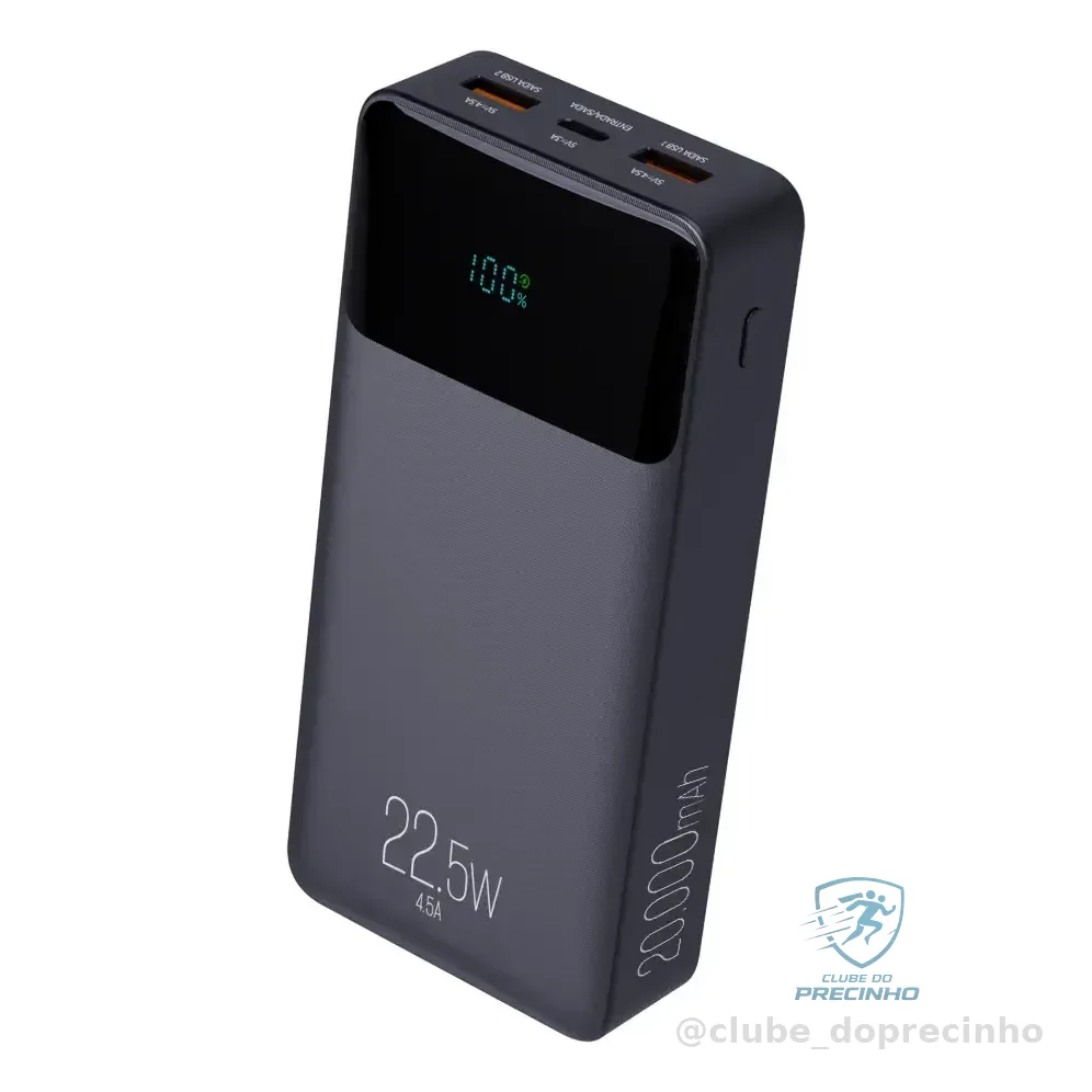 Power Bank Pro 20000mah ELG Pb200bk, Bateria Portátil Universal, Carga Rápida, Display Indicador, Entradas Micro Usb E Usb-c, 2 Portas Usb-a, Pd+qc3.0, Preto