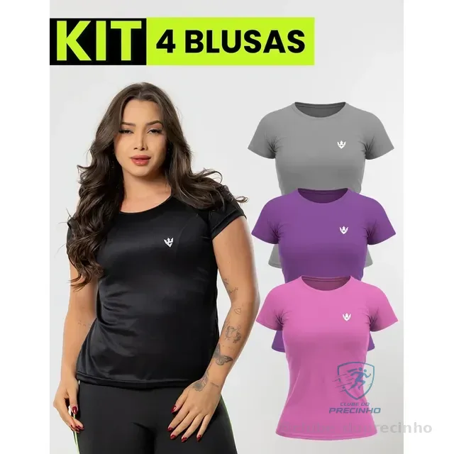 Kit 4 Blusas Feminina Fitness Dry Fit  Camiseta Academia