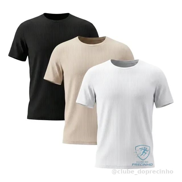 Kit 3 Camisetas Masculina Canelada Americana Gola Careca