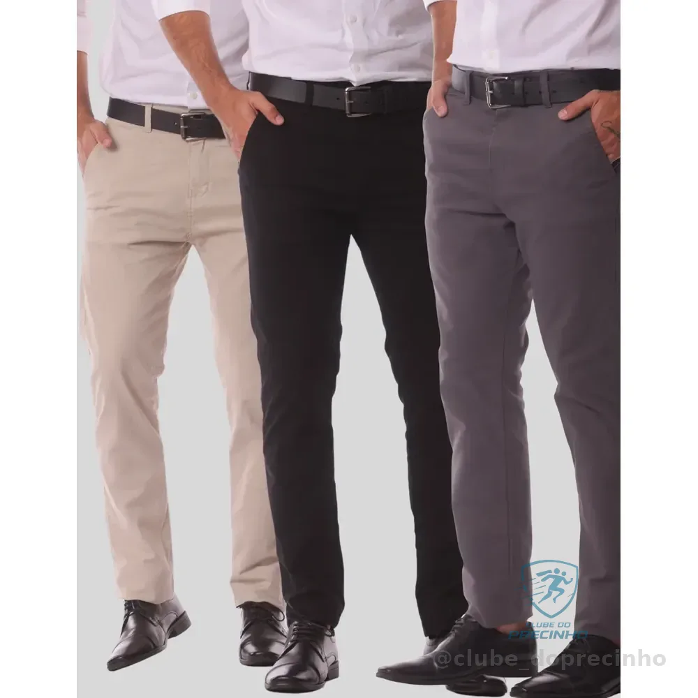 Kit 3 Calça Masculina Sarja Slim Alfaitaria Esporte Fino Preto-bege-chumbo 36