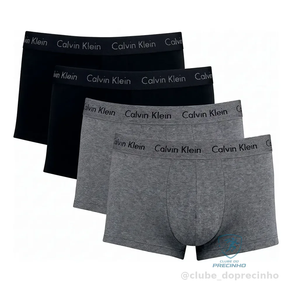 Kit Com 4 Cuecas Boxer Cotton Calvin Klein Original Cinza/preto10 Liso M