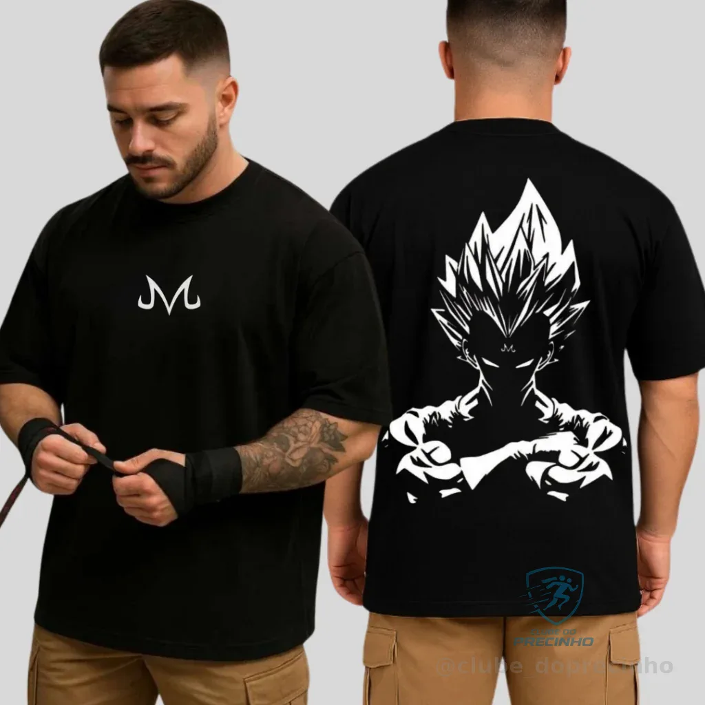 Camiseta Camisa Oversized Vegeta MajinBoo Musculação Premium 100% Algodão Streetwear Treino Academia