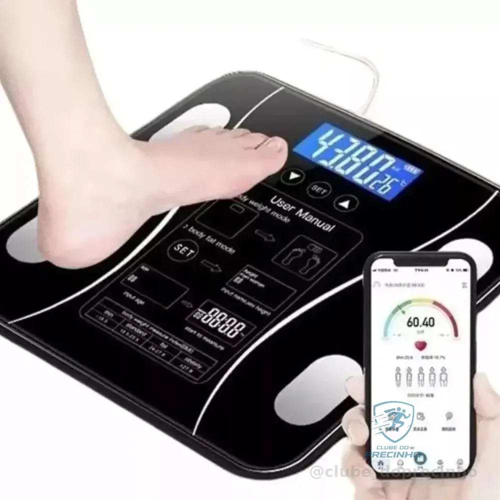 Balanca Digital Biopedância Bluetooth Aparelho Capacidade Máxima De 180kg App Gratuito Para Android E Para Ios Preto