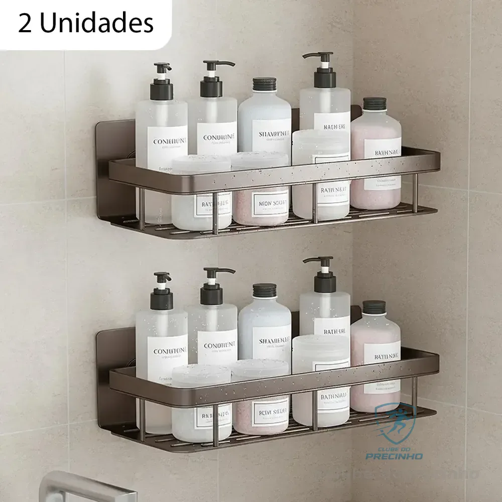 Kit 2 Suporte Shampoo Sabonete Prateleira Banheiro De Parede Box Sem Furar Sem Parafuso Cor Cinza Grafite Chumbo Aluminio Organizador De Chuveiro Adesivo