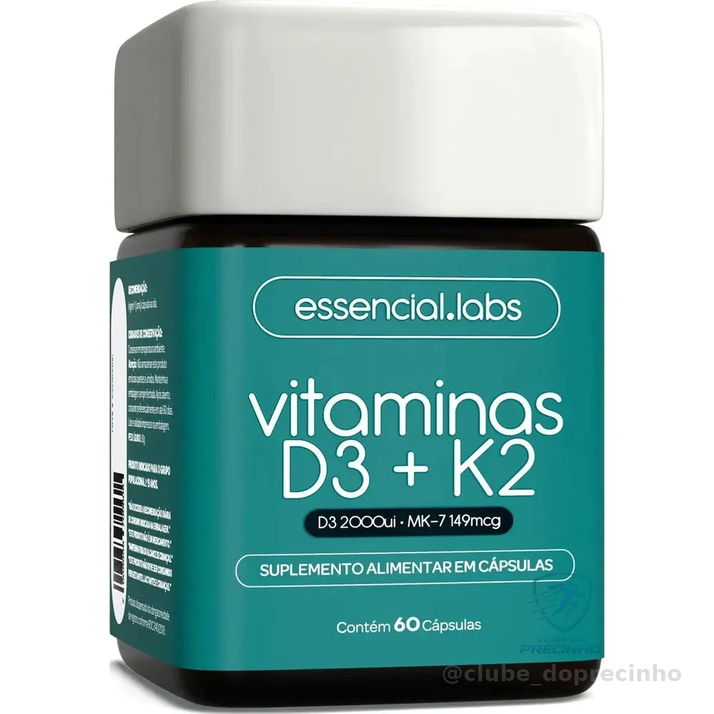 Vitamina D3 + K2 Menaquinona-7 - Fórmula Com Máxima Concentração E Biodisponibilidade - 60 Cápsulas Sem Sabor