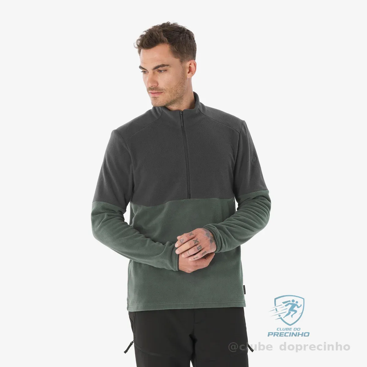 Blusa de caminhada verde MH500 para homens com meia zíper
