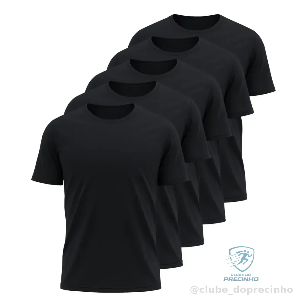 Kit 5 Camisetas Básicas Masculina Dry Fit Lisa Tradicional  Preto