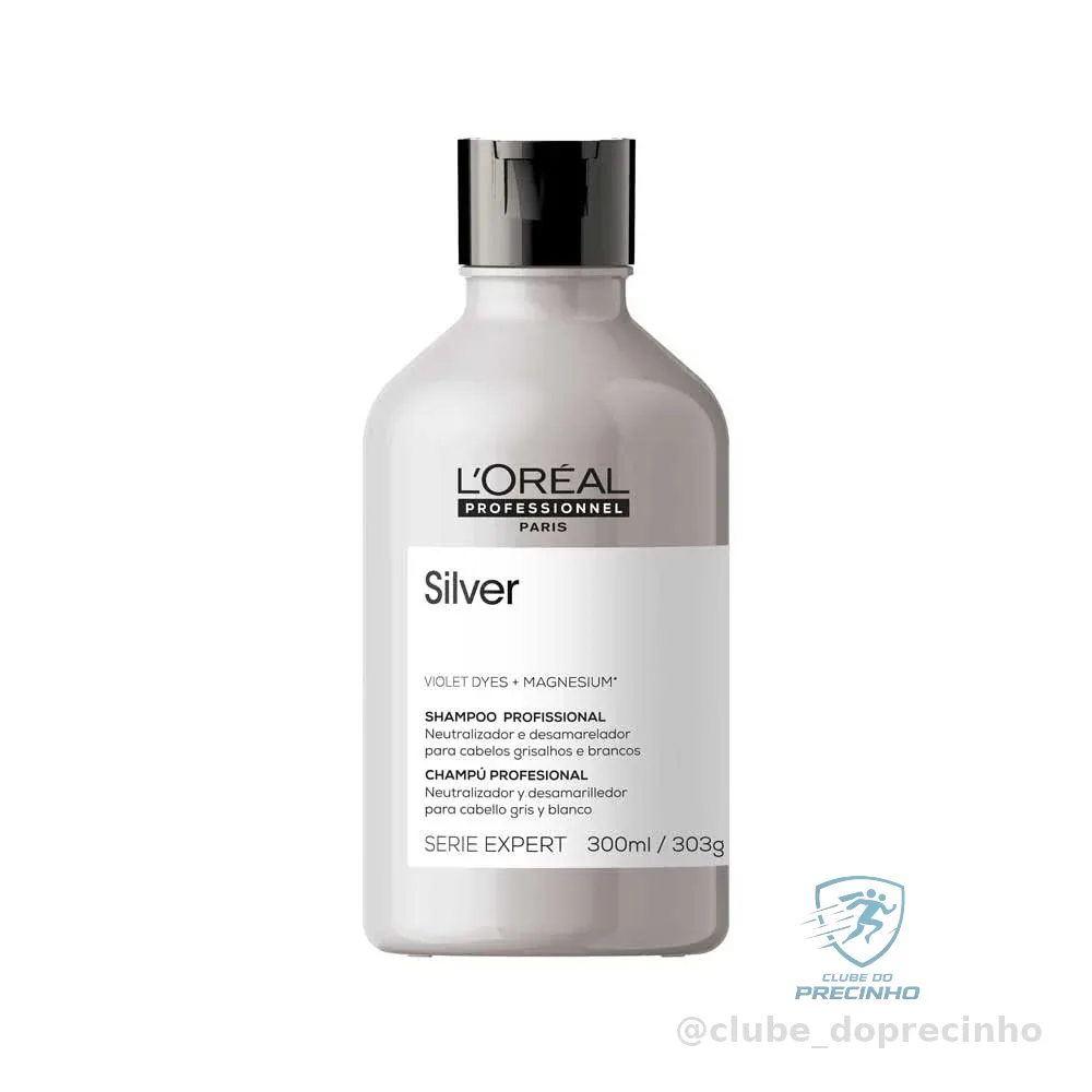L'Oreal Professionnel Shampoo Silver, Neutraliza Tons Amarelos Indesejados, Com Pigmentos Roxo, Para Cabelos Brancos e Grisalhos, Promove Brilho & Maciez, 300ml