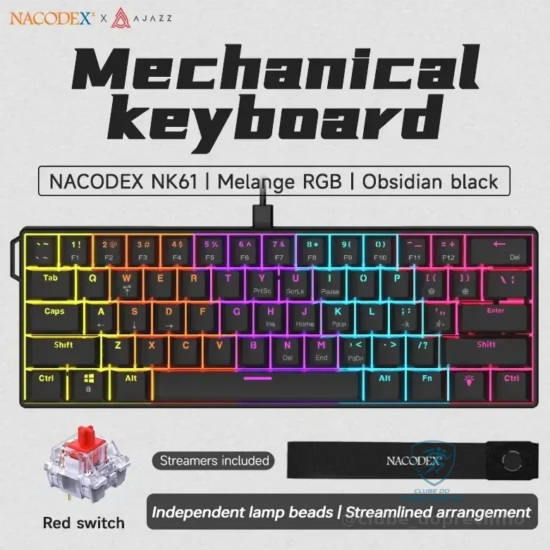 Teclado Mecânico Para Jogos Ajazz Nk61 Com 60% Fio Hotswap Preto Inglês Us