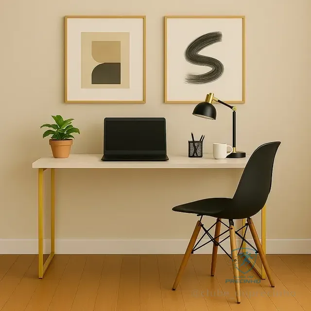Escrivaninha Industrial 110cm  Mesa Estudo Aparador Pés Aço