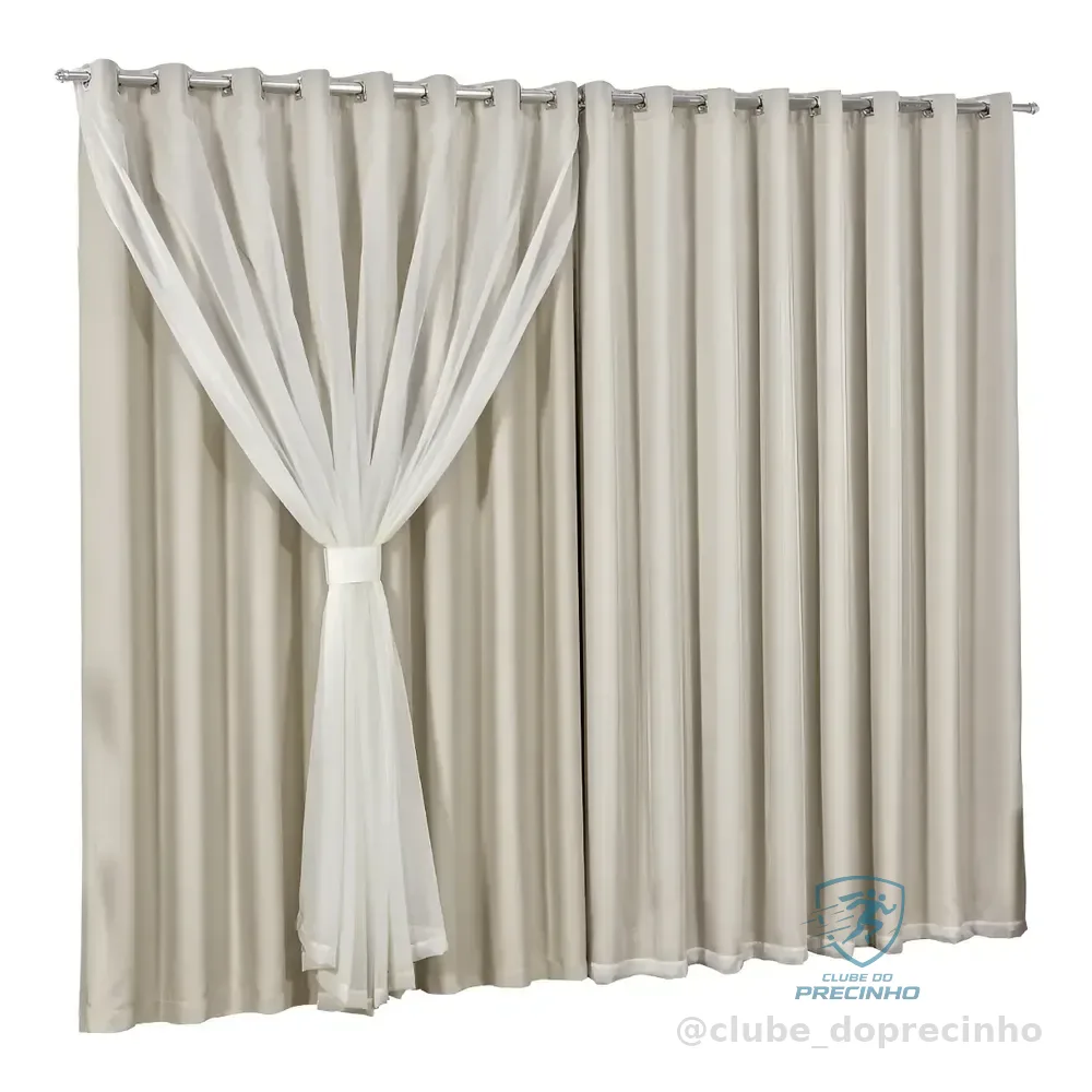 Cortina Blackout Com Voil/voal 4.00mts X 2.70mts Bege Cor Bege / Palha