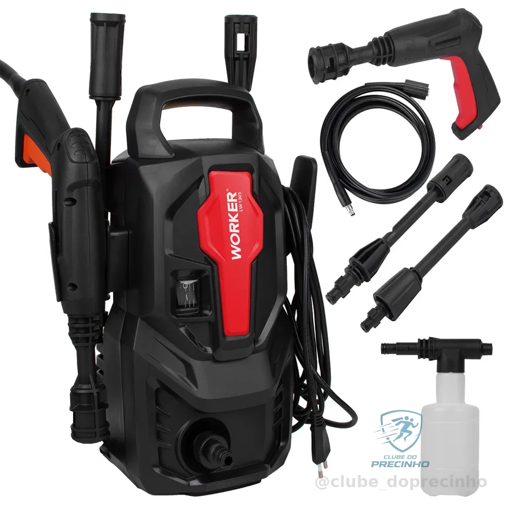Lavadora Alta Pressão Compacta Potente Lava Carro Moto Com Aplicador Detergente LW1305 1200W Worker