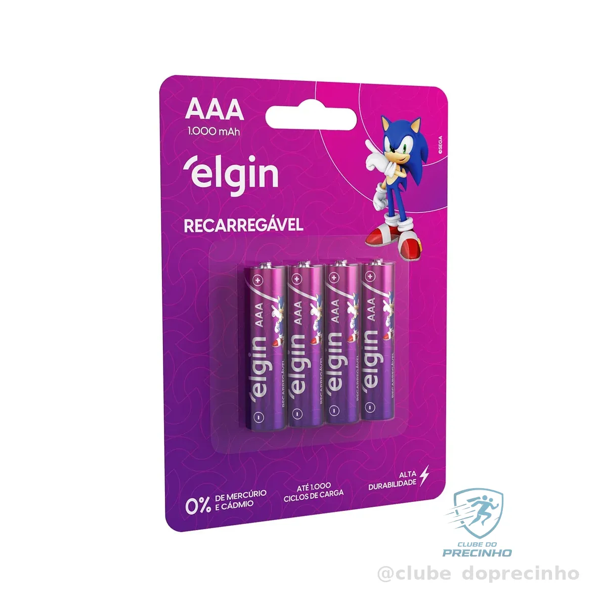 Pilha recarregável AAA 1000mAh Elgin com 4 unidades Palito
